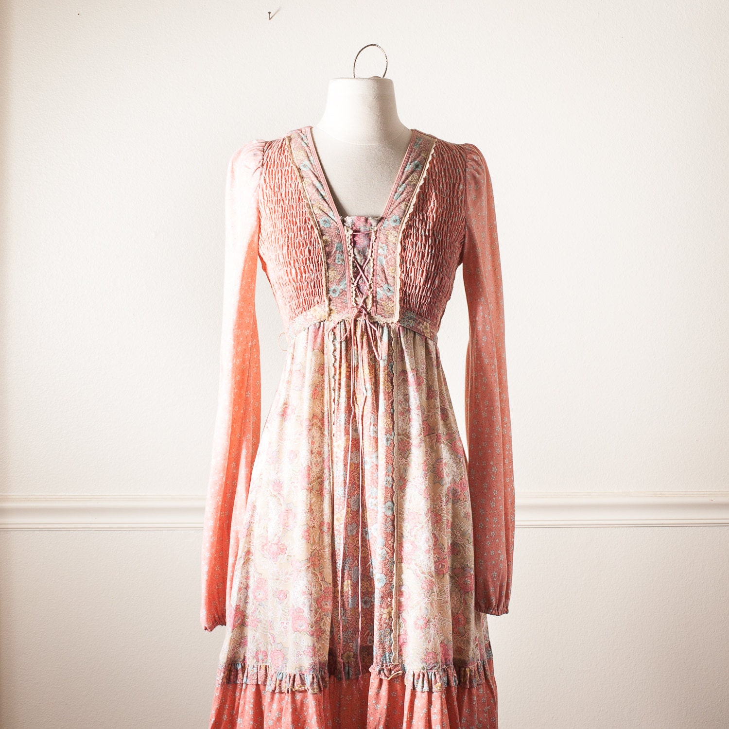 Vintage 70s Peasant Dress 70s Dress Midi Skirt Hippie Dress