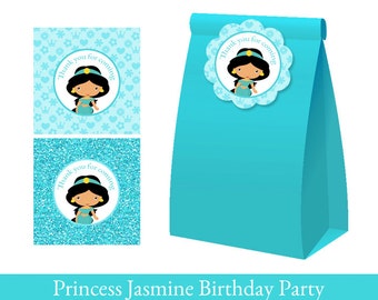 Jasmine Thank you Tags, Princess Jasmine Party, Loot Bag Label, Jasmine Birthday Printable, Princess Jasmine Decorations