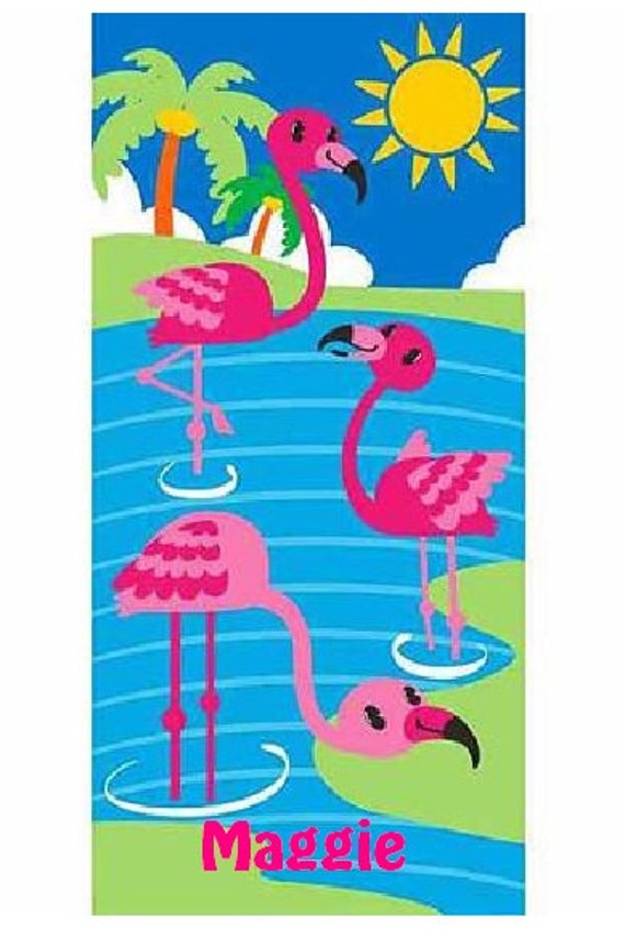 Pink Flamingo Beach Towel Personalized