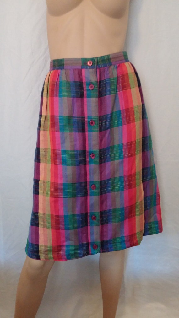 Plus Size Vintage Multicolored Rainbow Plaid Skirt