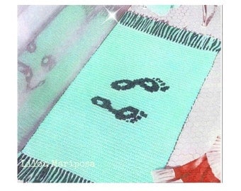 Crochet RUG Pattern Vintage 70s Footprint Fringe Rug Pattern Crochet Bathroom Mat Pattern Boho Home Decor