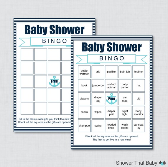 Nautical Baby Shower Bingo Game Printable PreFilled Bingo