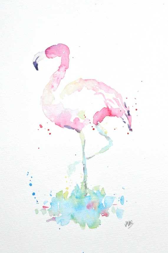 Watercolor Flamingo Painting Original Watercolor Art