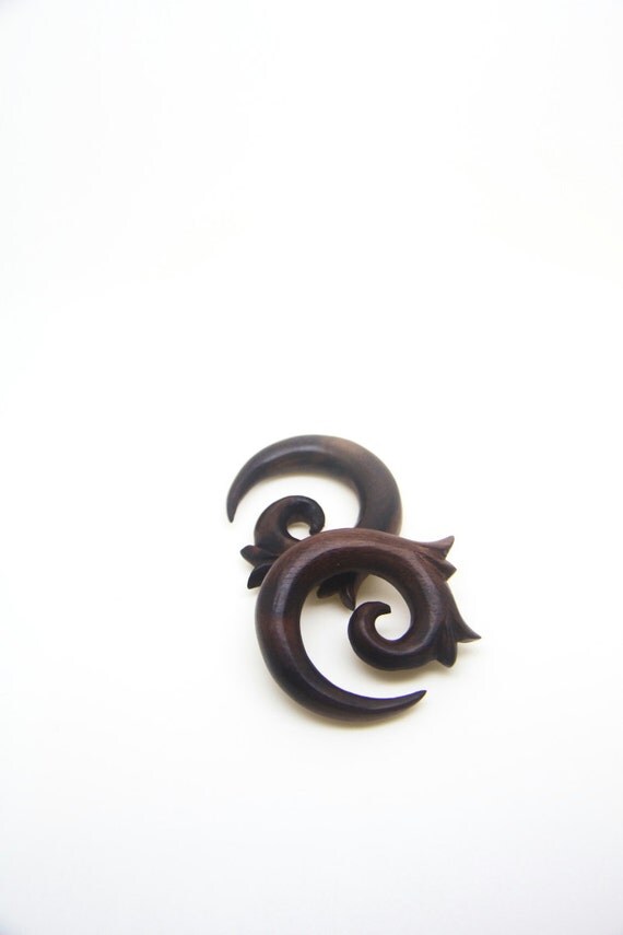 0 Gauge Wood Earrings Tribal Style 0g Spiral Plugs Gauges Ear