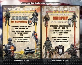 Military Birthday Invitation - Call of Duty Invitation - Battlefield Invitation - Digital 5"x7" Size only