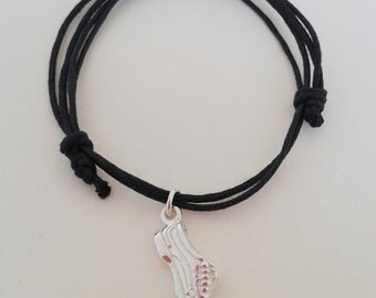 Solid Silver Running Shoe Charm on Cotton Braid, Adjustable Silver Charm Bracelet, Solid Silver Charm on Coloured Cord, UK Seller.