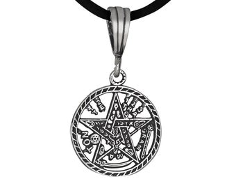 Sterling Silver .925 Tetragrammaton Pentagram Pagan Wiccan Charm Pendant, Oxidized | Made in USA