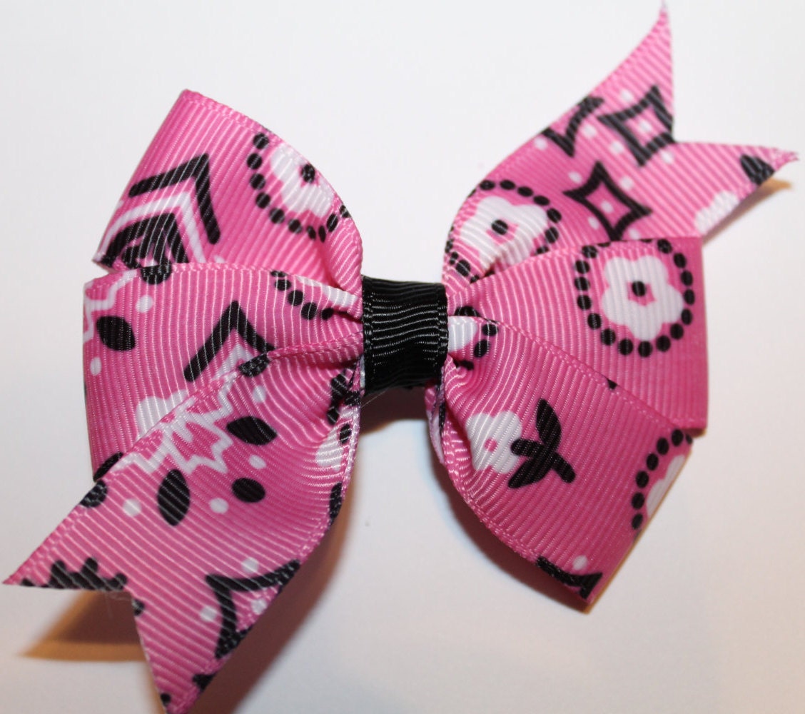 Bandana Hair Bow Pink Hair Bow Country Hair Bow by AuntieLove