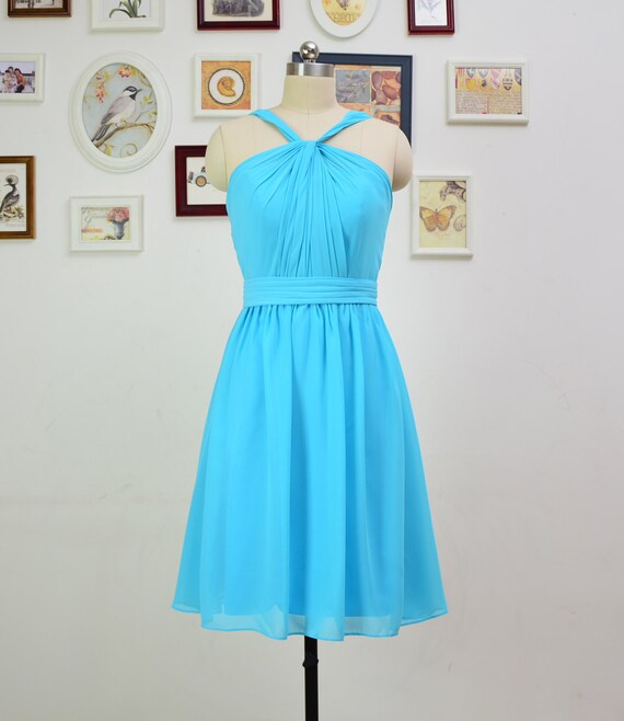 Short Pool Blue Bridesmaid Dresses Halter by StarCustomDress