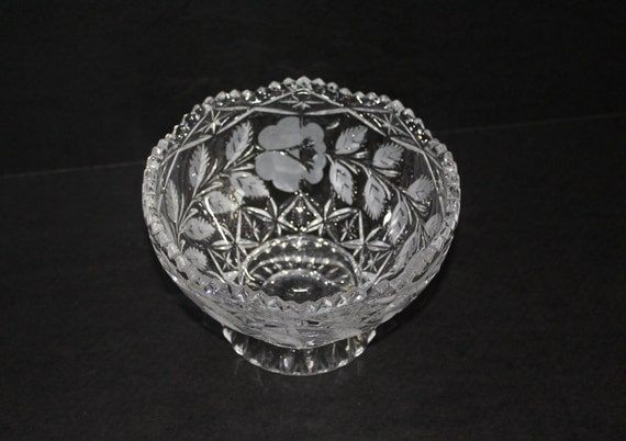 Vintage Lead Crystal Handcut Bowl with Etched Roses Fine