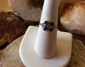 18kt White Gold Antique Diamond and Sapphire Ring