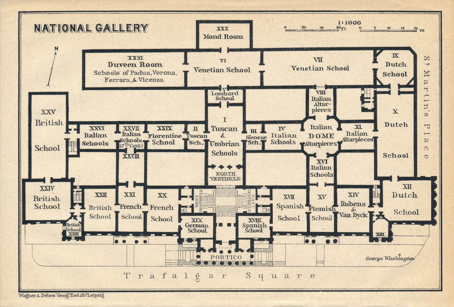 1930 National Gallery London Antique Floor Plan