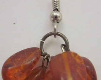 Vintage Amber Dangling Earrings in Silver tone metal
