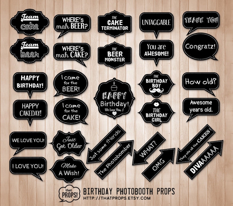 Birthday Photo booth Props Digital Instant Download by thatProps