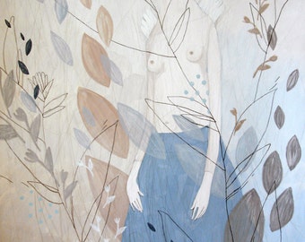 Angel-Thin Twigs-Original Painting-Pastel Tones-Beige-Blue-Gray