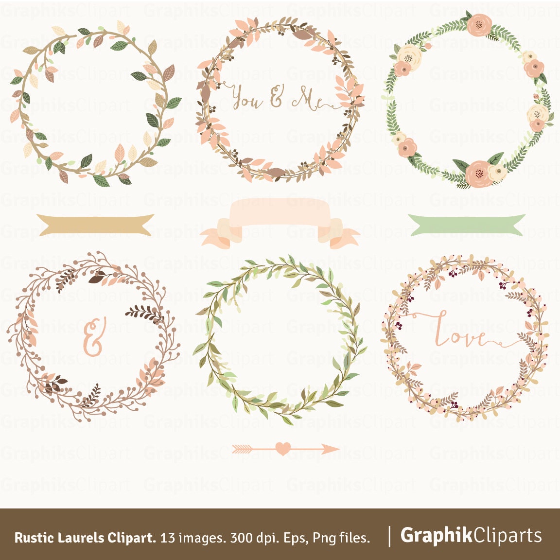 Download Rustic Laurels Wreaths Clipart. RUSTIC WEDDING.