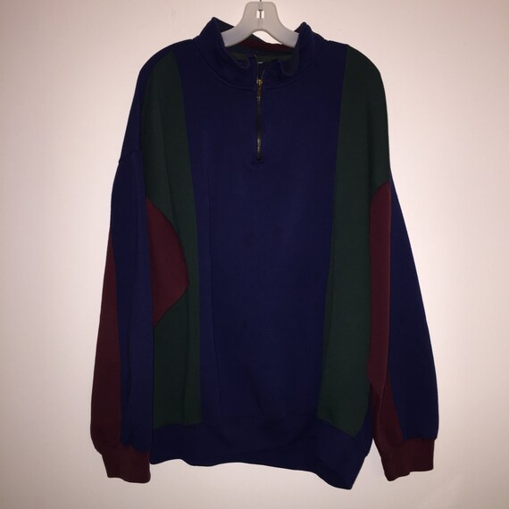large vintage blue red and green sweater