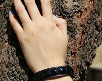 Faux Leather Black Studded Cuff Bracelet