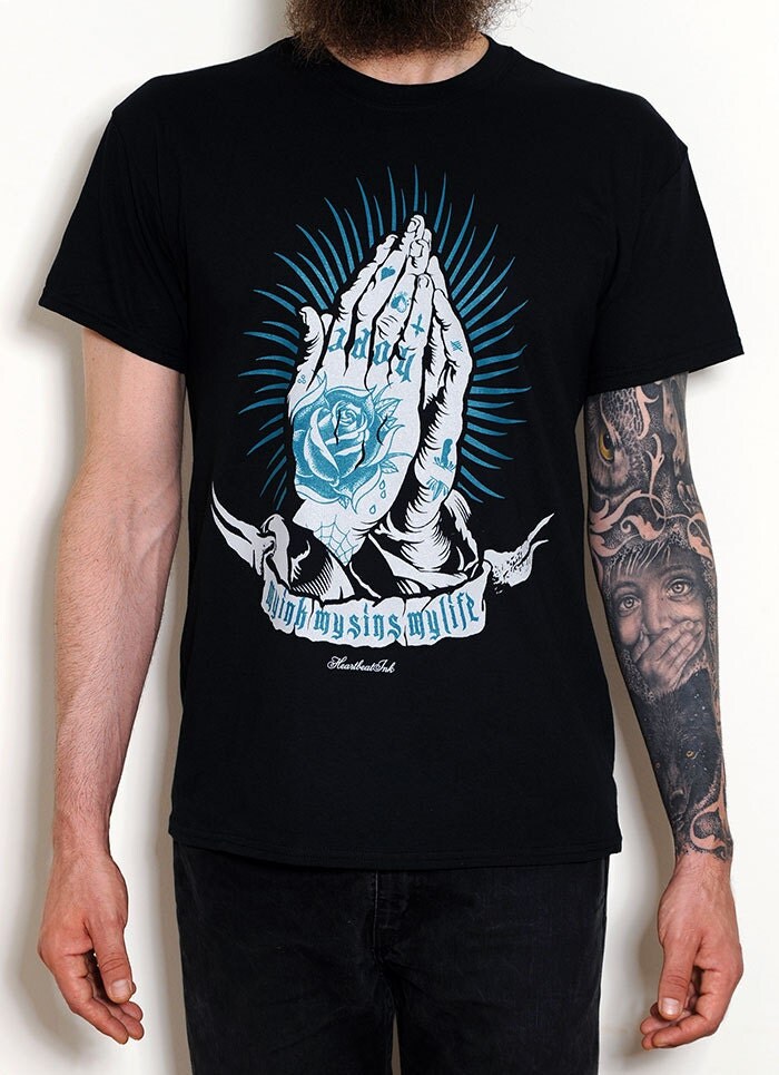 t shirt with praying hands