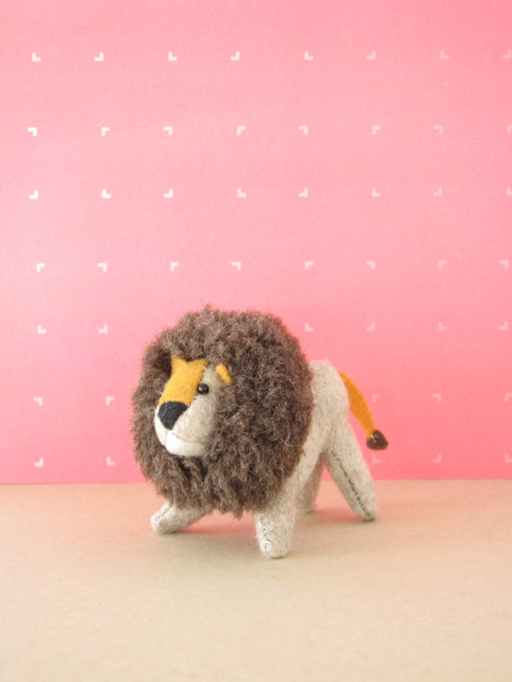 Playful Lion Hand-sewn Stuffed Animal - Felt softie - plush safari jungle cat kids room nursery decoration, have courage gift