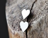 heart earrings, sterling silver earrings, heart studs, valentines day gift, metalsmithed artisan jewelry