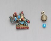 100% TO CHARITY - Vintage Nepal / Tibet Elephant Brooch - pin with inlaid coral and turquoise glass -Nepal Earthquake Relief Fund