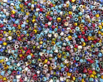 6/0 (1.6mm hole) Opaque Bohemian Gyspy Picasso Mix Czech MATUBO Pressed Glass Seed Beads 10 Grams (CS128)