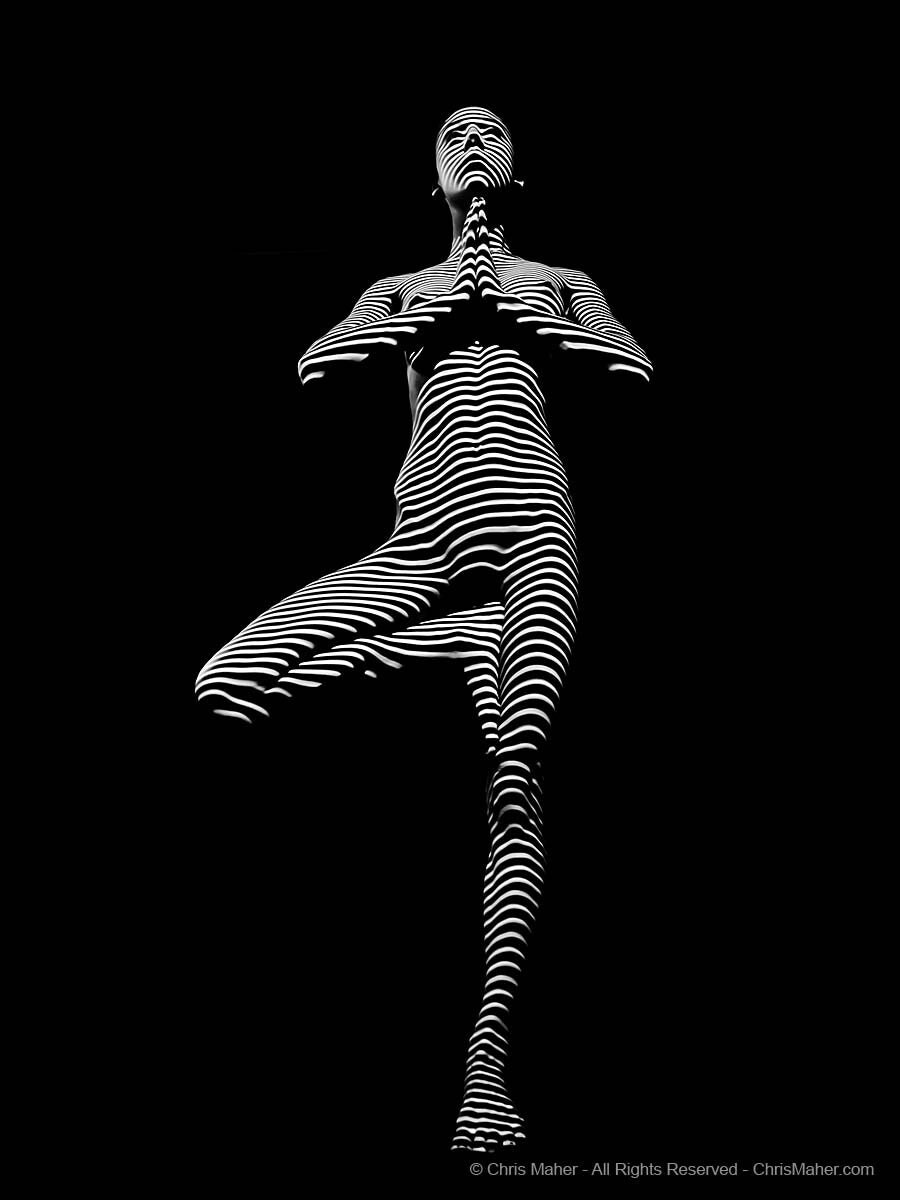 Dja Black White Yoga Abstract Art Zebra Woman Striped