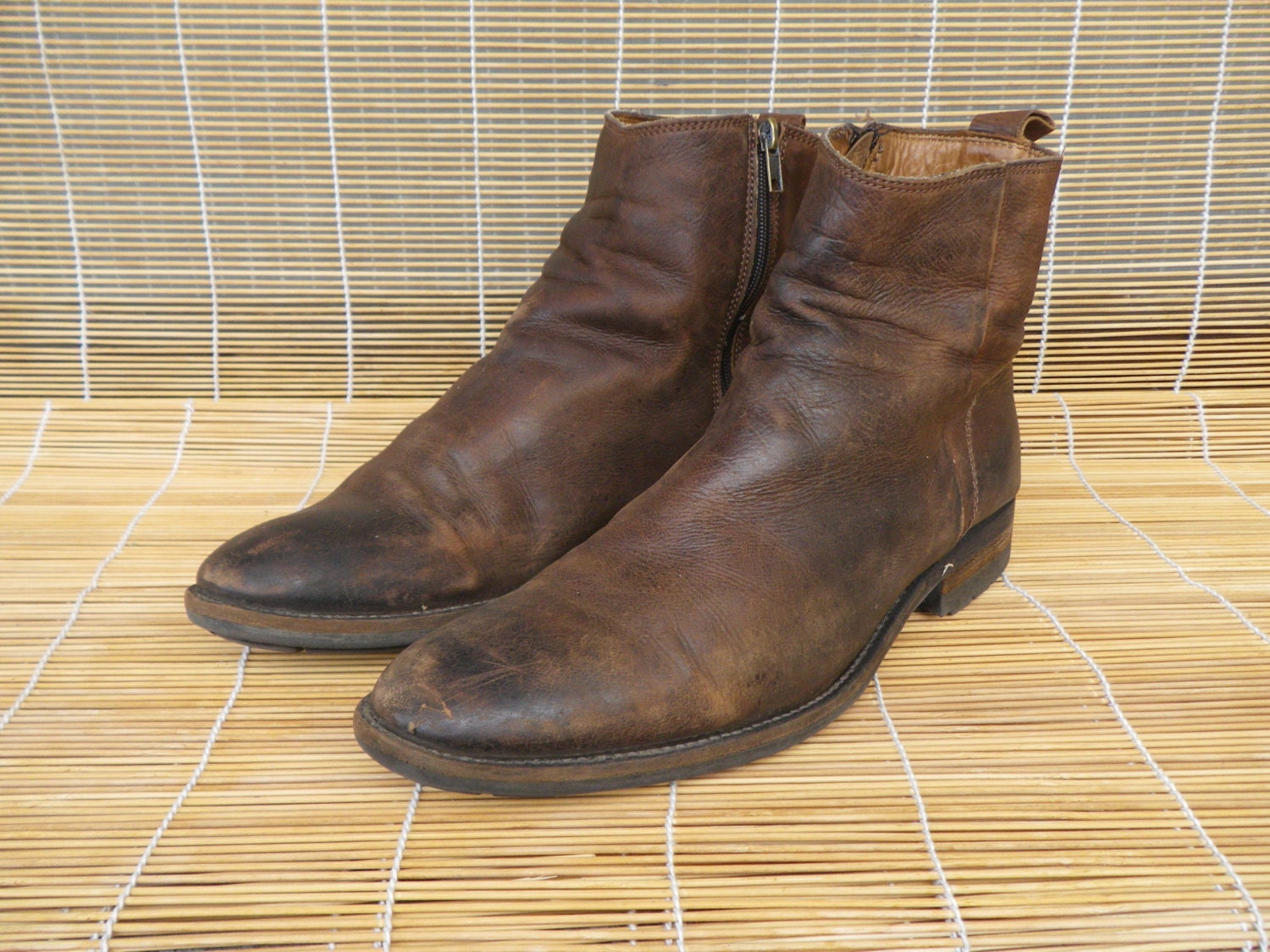 Vintage Man’s Brown Leather Zip Up Ankle Boots Shoes Size 43 Euro