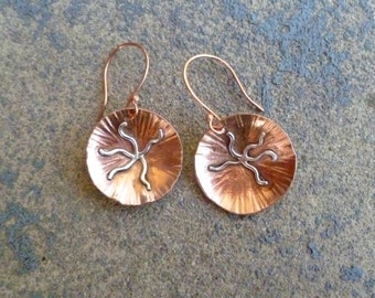Brittle Star Earrings, Copper, Sterling Silver