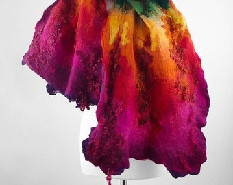 Felted Scarf Rainbow Scarf MULTICOLOR SCARF Nunofelt scarf Felted Scarf Nunofelted Scarves Rainbow scarf multicolor scarf