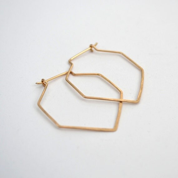 Hexagon hoops // medium geometric hoop earrings by upscalehare