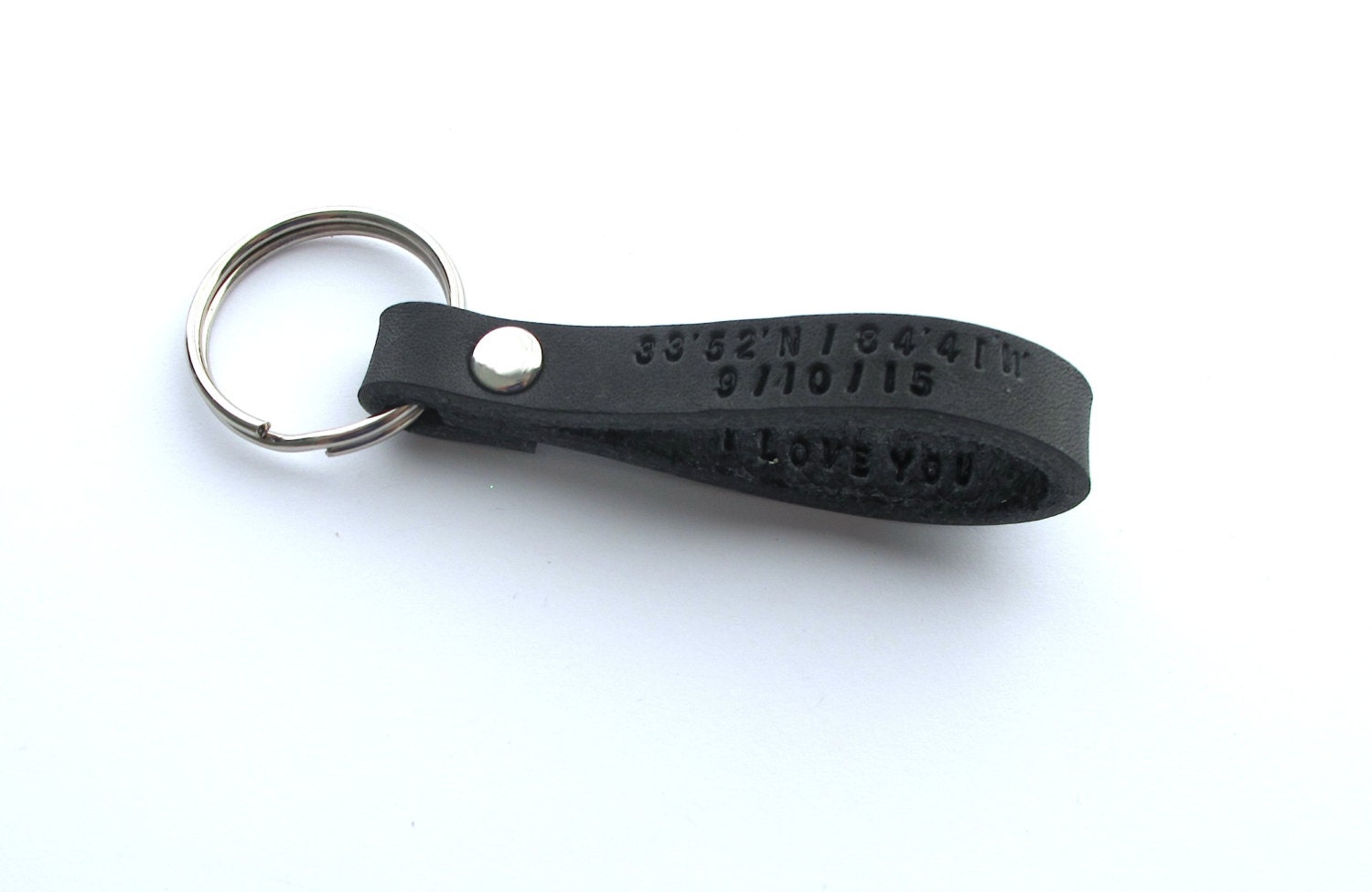 Black Personalized Custom Leather Keychain Hand Stamped