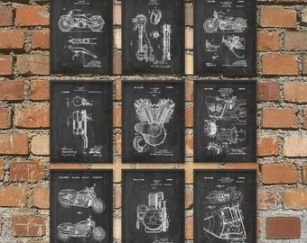 Harley Davidson Motorcycle Patent Prints Set of 9 - Harley Davidson Decor - Classic Motorcycle Art - Motorcyclist Gift Idea