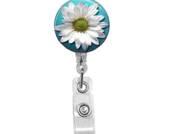 ID Badge Holder, Retractable Badge Reel, Personalized Badge Reel, Nurse Badges, Name Badge, RN Badge Reel, Badge Holder, Daisy Flower, 292A