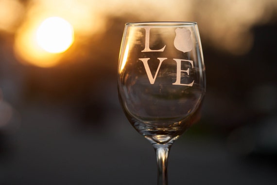 Police Officer Gift, Wine or Beer Glass Hand Engraved with "LOVE" and a Police Badge Design, Police Retirement Gift, Deputy Wife Gift