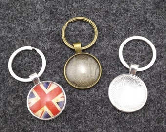 ON SALE - 10 sets Photo Keychains DIY Kit - blank round 1 inch (25mm) 0r 30mm bezel setting with glass cabochon and key ring