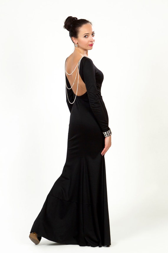 Long Sleeve Black Maxi Dress Wedding Guest Black Dress Sexy