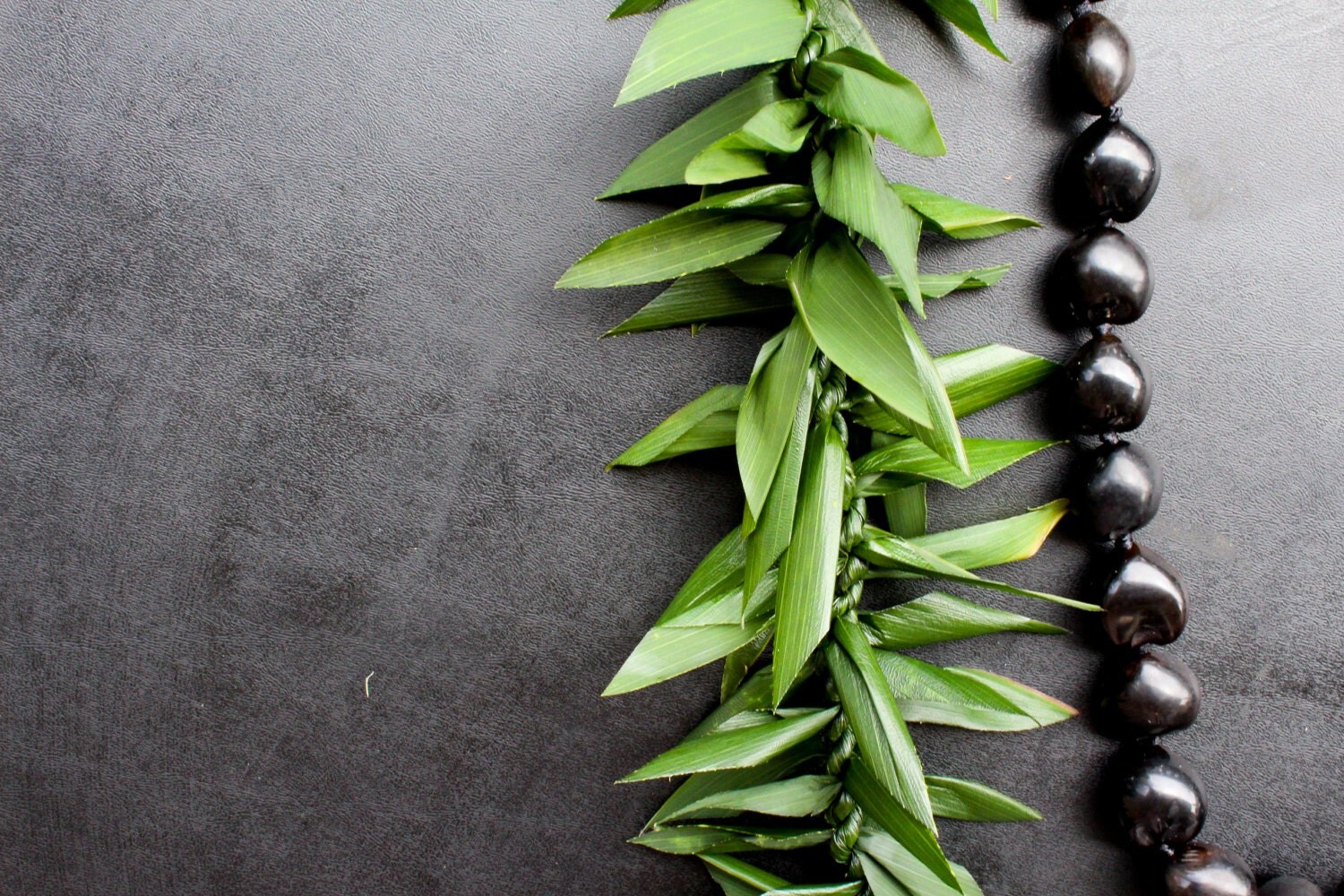 Fresh Ti Leaf Maile Style Lei and Kukui Nut by