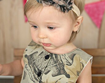 Camo Print Shabby Flower Rose Headband - Army Girl Country Birthday Theme - Newborn Baby Hairbow - Little Girls Hair Bow Accessory