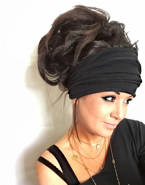Black Scrunch Headband Extra Wide Headband Jersey Headband