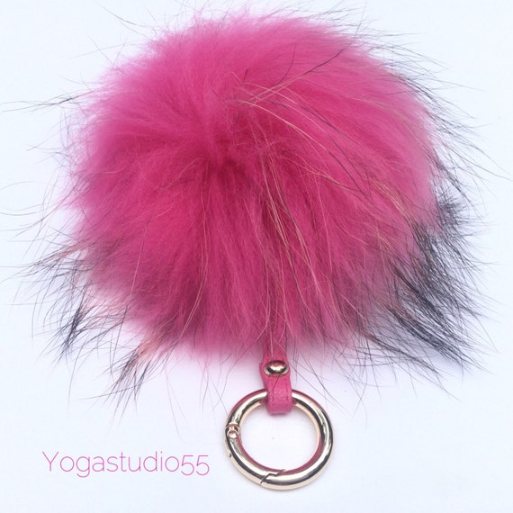 purse keychain on pom pom fur bag Pom purse in pendant hot pink pom keychain pon charm, pom