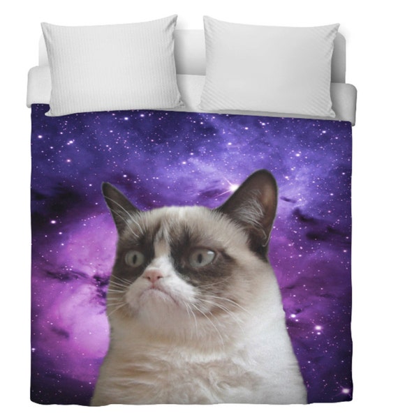 Space Cat Duvet Cover Grumpy Cat Edition Purple Duvet