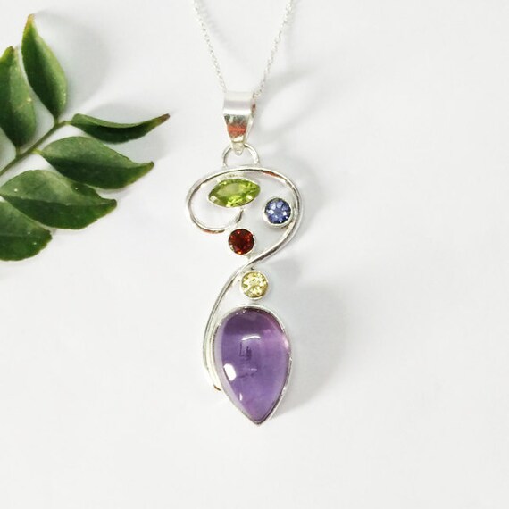 Beautiful MULTI GEMSTONE Pendant Birthstone Pendant 925