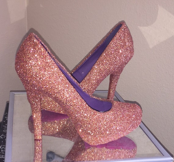 SPARKLY metallic rose gold glitter peep toe or by CrystalCleatss