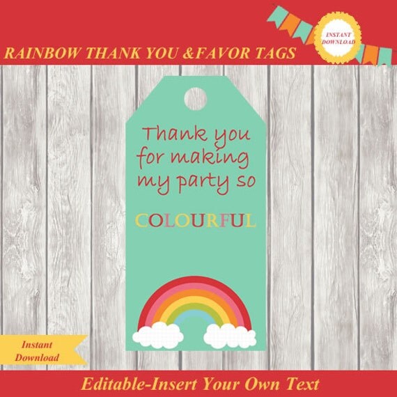 Rainbow Party Thank You Tags Favor Tagsparty