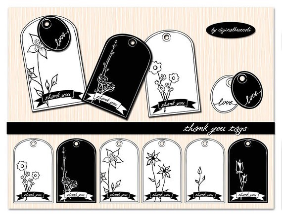 Items similar to Printable Thank you Tags- Black White Tags-Gift Tags