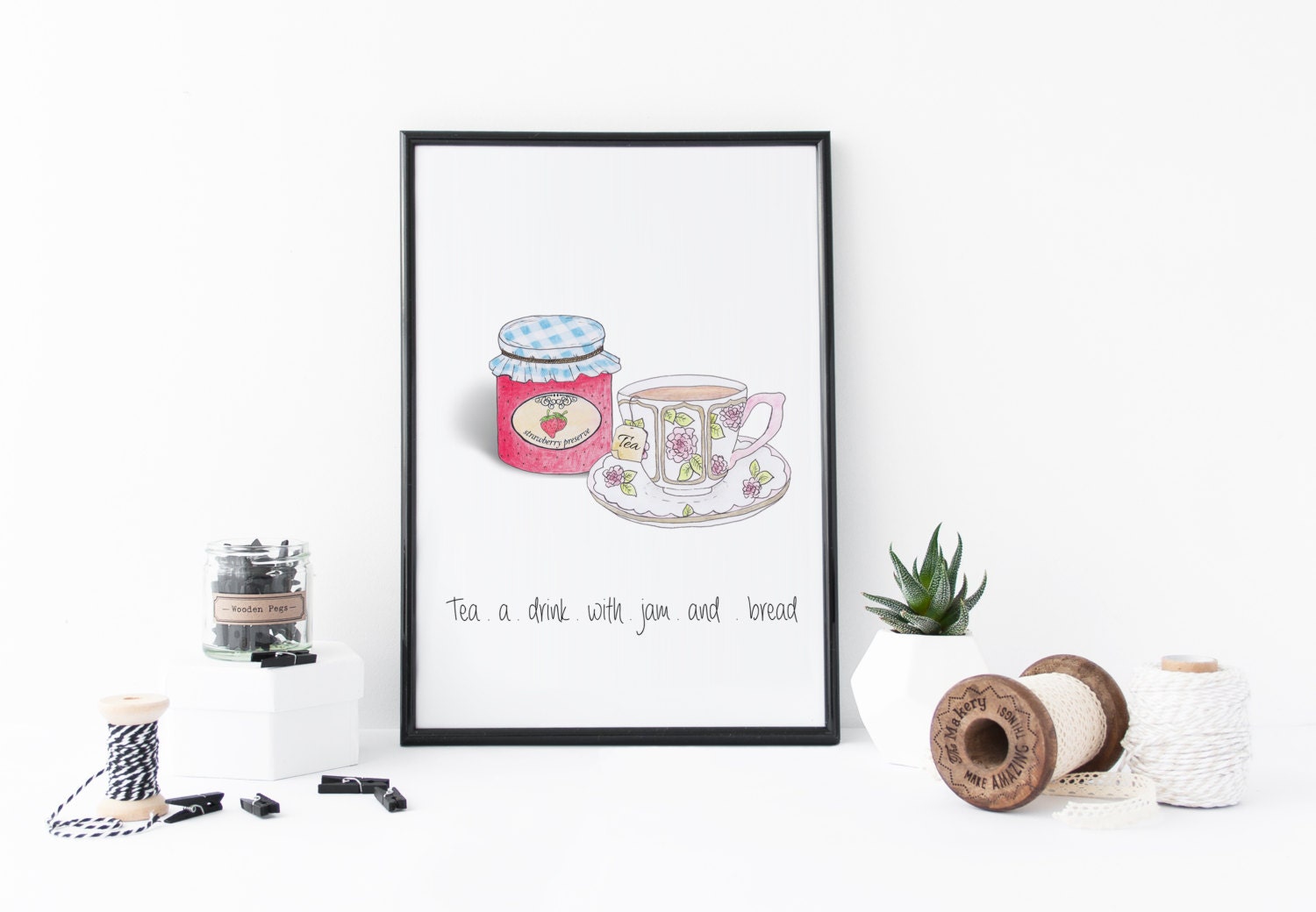 Coloured Print of Tea a Drink with Jam and Bread Sound of