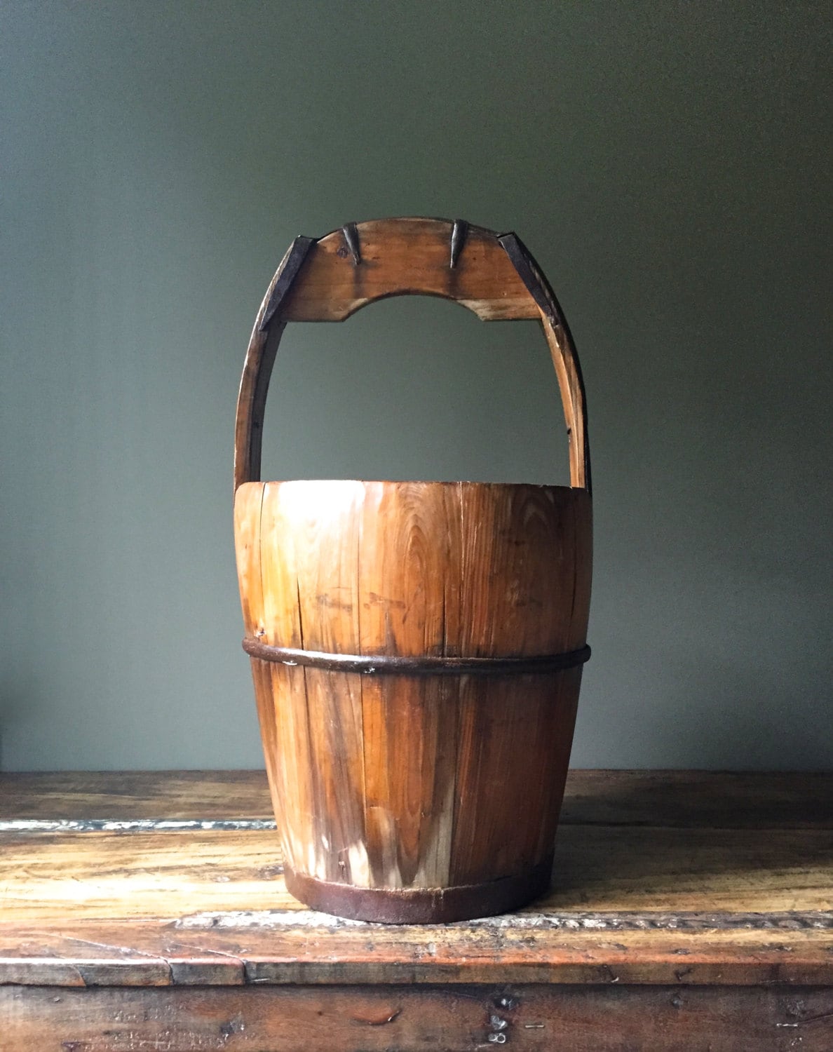 Primitive Farmhouse Wood Grain Bucket