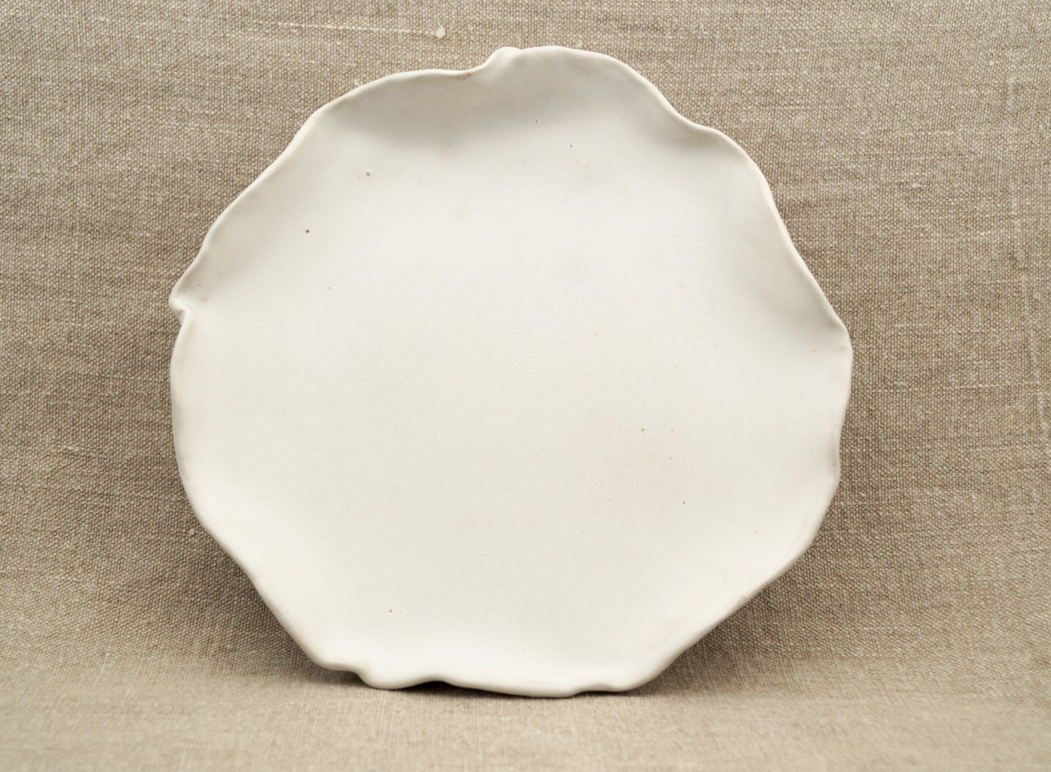 Organic Shape Rustic Plate Ceramic Matte White Dinner Plate